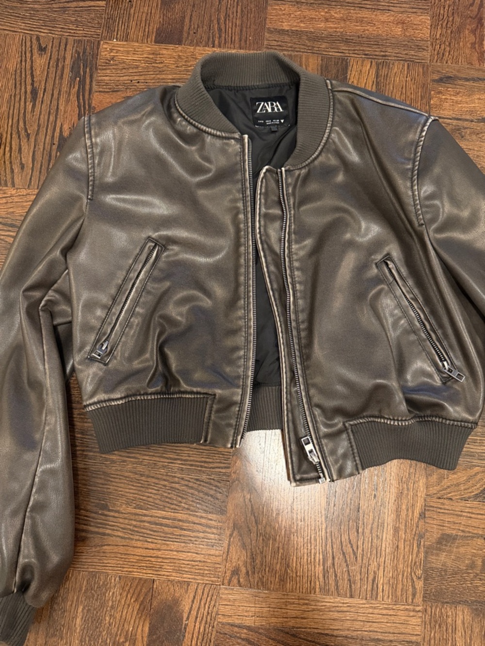 Zara Dark Brown Faux-Leather Bomber Jacket